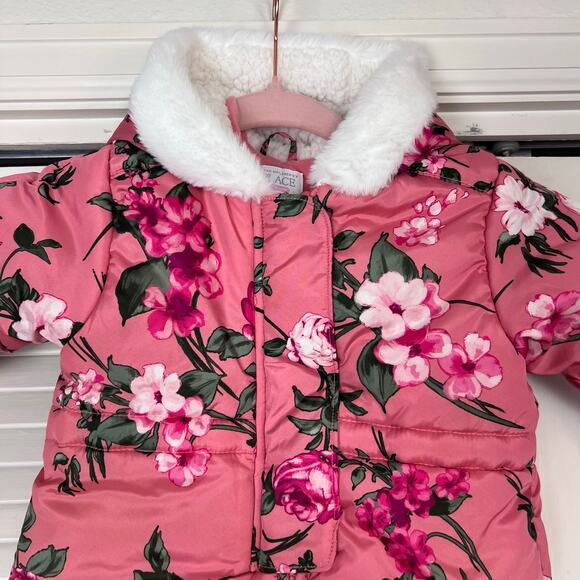 Children’s Place Floral Puffer Snowsuit Pink 9–12M - Picture 2 of 6